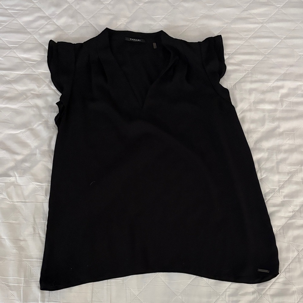 Tahari Black Ruffle Sleeve Blouse